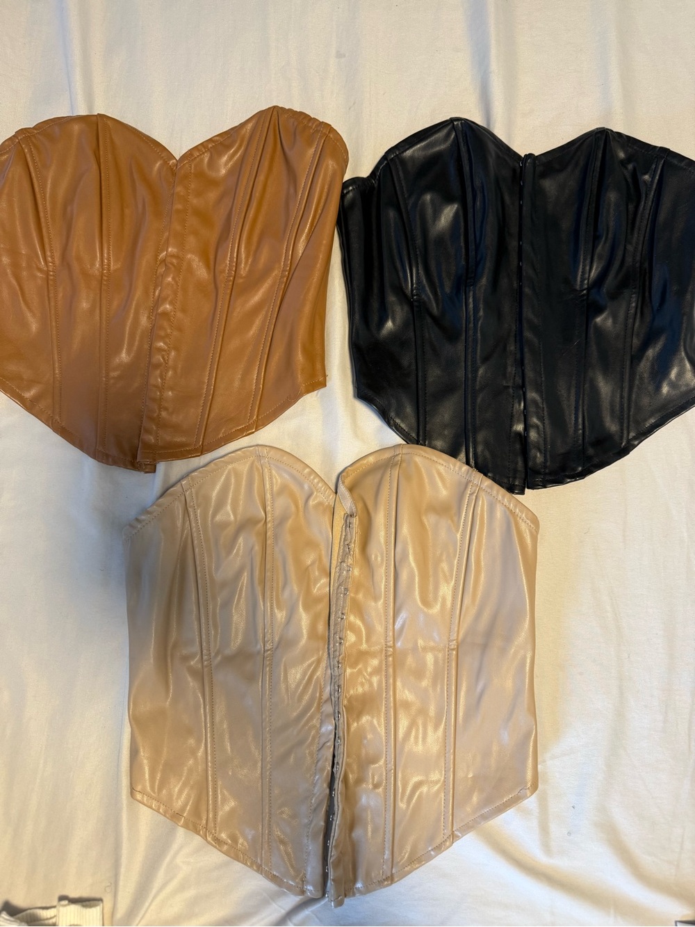 SHEIN  Faux Leather Corset Top x3
Brown, Cream, Black